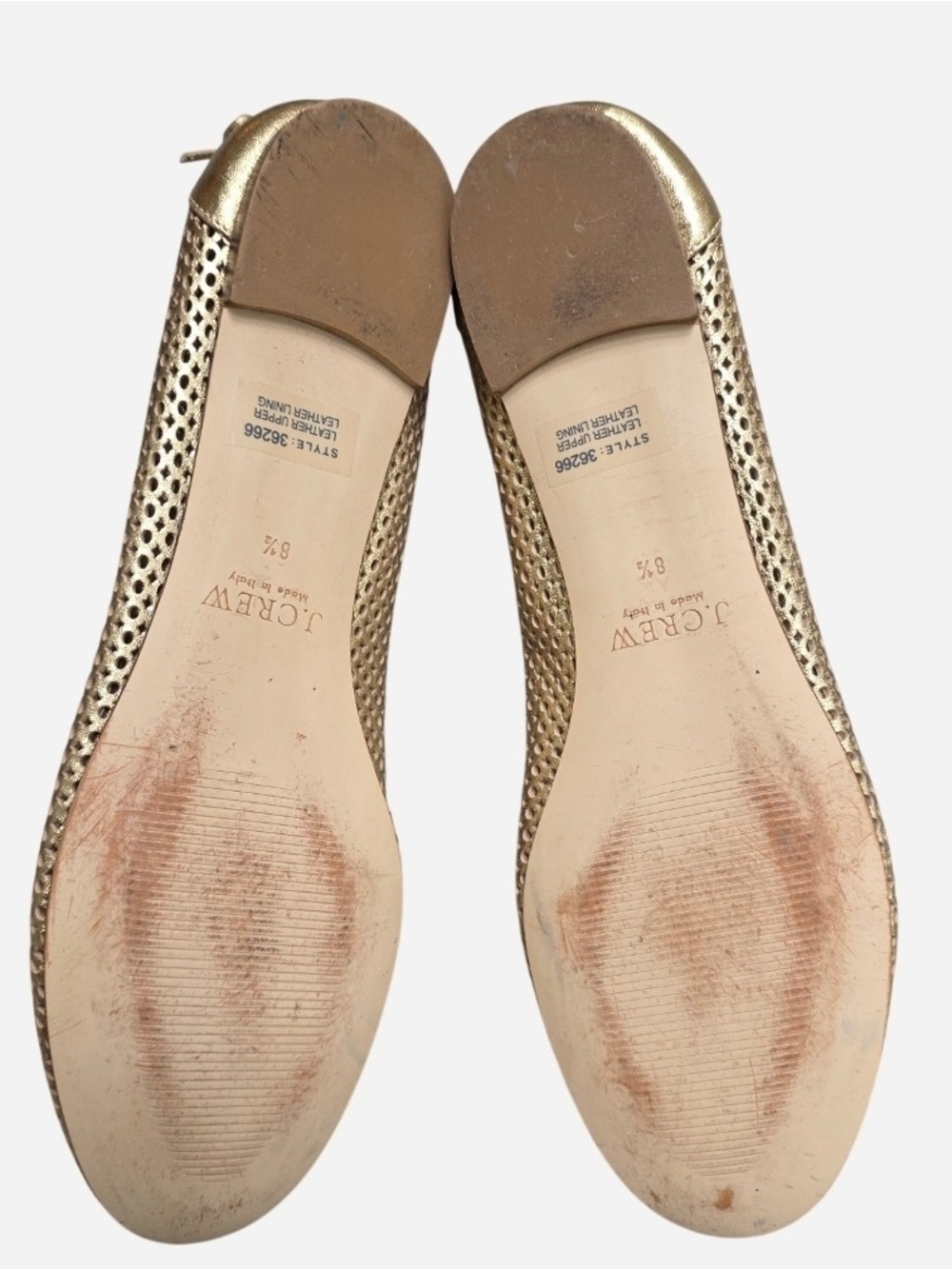 J. Crew Quorra Metallic Gold Leather Perforated Ballet Flats Made In Italy, 8.5 - Picture 8 of 11